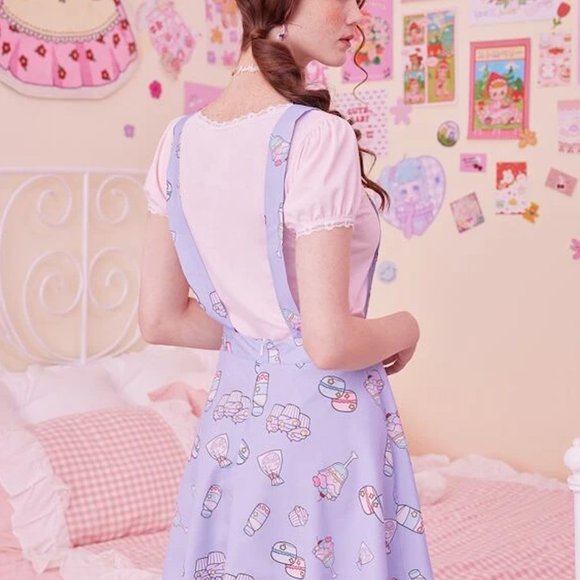 ROMWE Kawaii Cartoon Print Overall Dress - Picture 13 of 13